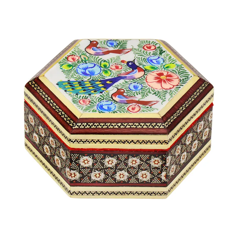 جعبه جواهرات 6 گوش 11*13 خاتم نقاشی 3214 جعبه جواهرات 6 گوش 11*13 خاتم نقاشی 3214
