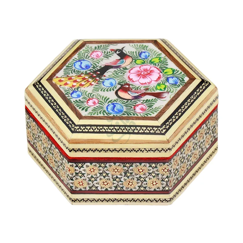 جعبه جواهرات 6 گوش 11*13 خاتم نقاشی 3211 جعبه جواهرات 6 گوش 11*13 خاتم نقاشی 3211