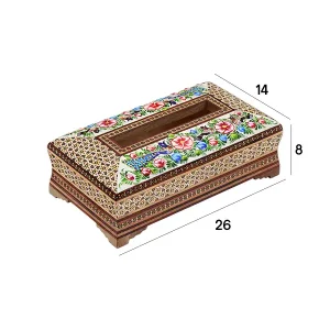 جعبه دستمال کاغذی خاتم معمولی نقاشی گل و مرغ