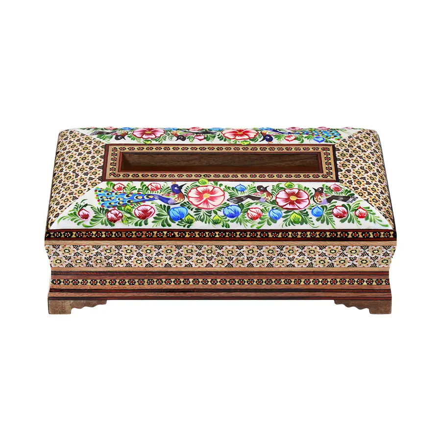 جعبه دستمال کاغذی خاتم معمولی نقاشی گل و مرغ